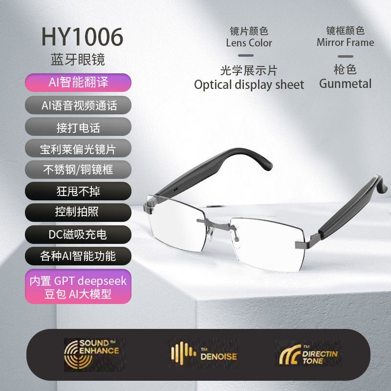 Black Technology Modern Hy-C8 Wireless Bluetooth Headset Real-Time Translation Ai Smart Glasses Multi-Language Simultaneous Translation - Image 1